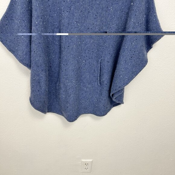 Pure Amici 100% Blue Speckled Poncho Knit Sweater Size M Kangaroo Pocket Stretch - Picture 3 of 8